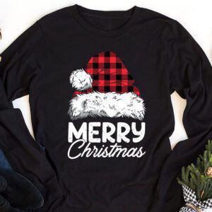 Merry Christmas Buffalo Plaid Red Santa Hat Xmas Pajamas Longsleeve Tee 1 4