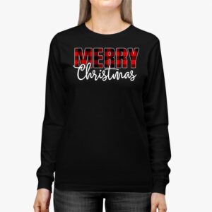 Merry Christmas Buffalo Plaid Red Santa Hat Xmas Pajamas Longsleeve Tee 2