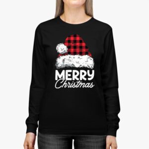 Merry Christmas Buffalo Plaid Red Santa Hat Xmas Pajamas Longsleeve Tee 2 4