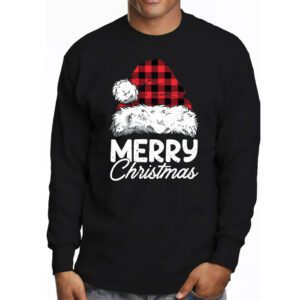 Merry Christmas Buffalo Plaid Red Santa Hat Xmas Pajamas Longsleeve Tee 3 4