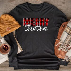 Merry Christmas Buffalo Plaid Red Santa Hat Xmas Pajamas Longsleeve Tee