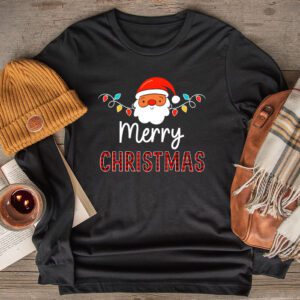 Merry Christmas Buffalo Plaid Red Santa Hat Xmas Pajamas Longsleeve Tee