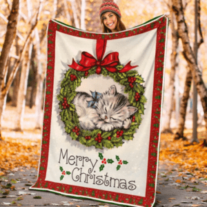Merry Christmas Cat Fleece Blanket
