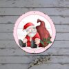 Merry Christmas Door Sign Vintage Santa Clause Pink Circle Wood Grain Round Metal Tin Sign Outdoor Christmas Hanging Decorations Shabby Metal Sign For