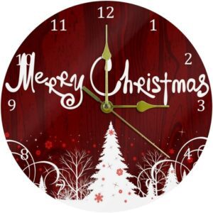 Merry Christmas Forest Tree Decorative Round Wall Clock 9.85 Inch Silent Clock For Living Room Kitchen Bedroom