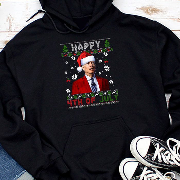 Merry Christmas Funny Joe Biden Happy 4th of July Ugly Xmas Hoodie