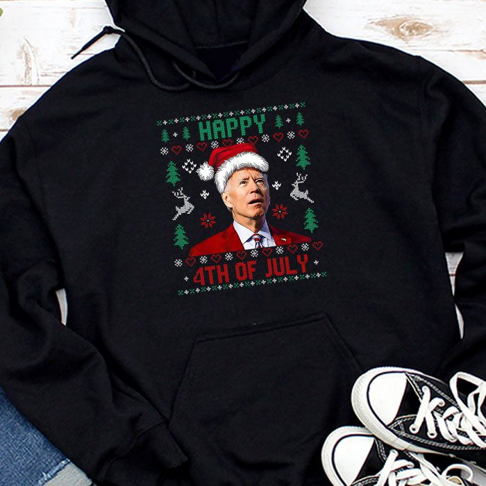 Merry Christmas Funny Joe Biden Happy 4th of July Ugly Xmas Hoodie