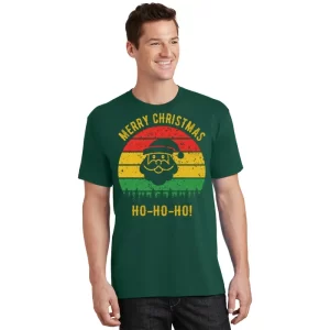 Merry Christmas Ho Ho Ho Vintage Santa T Shirt 1