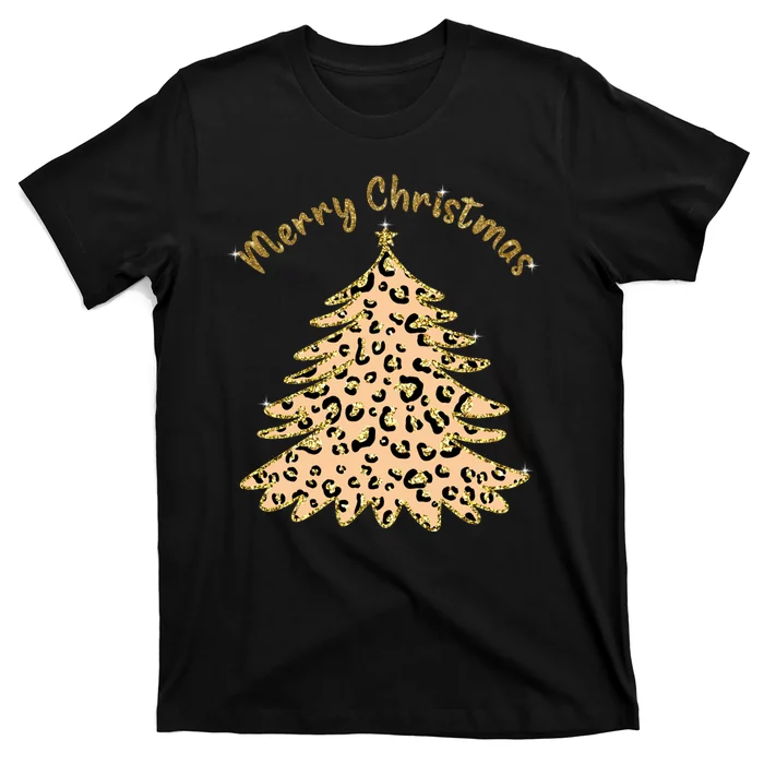 Merry Christmas Leopard Tree Holiday T-Shirt