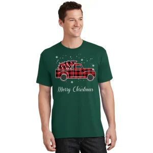 Merry Christmas Old Fashion Pick Up Truck Tree T Shirt 1