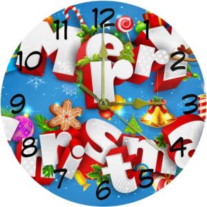 Merry Christmas Pattern Decorative Round Wall Clock 9.85 Inch Silent Clock For Living Room Kitchen Bedroom