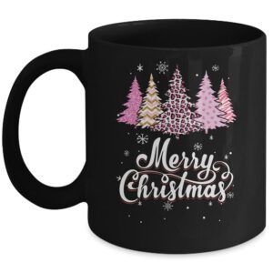 Merry Christmas Pink Leopard Print Christmas Tree Women Mug