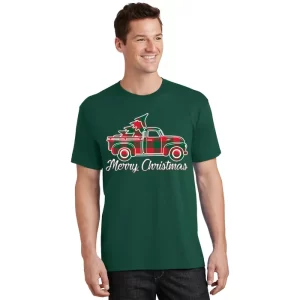 Merry Christmas Plaid Truck And Tree T Shirt 1