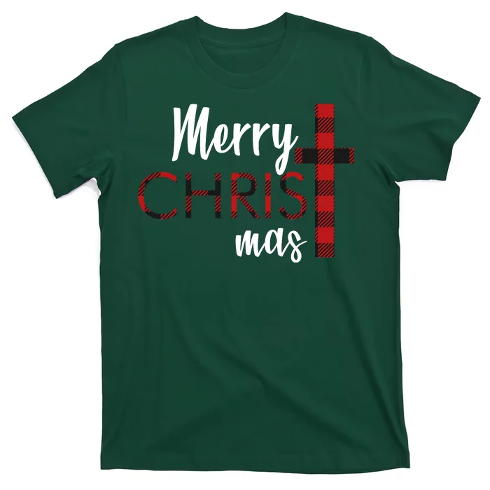 Merry Christmas Plaided Cross T-Shirt