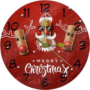 Merry Christmas Red Decorative Round Wall Clock 9.85 Inch Silent Clock For Living Room Kitchen Bedroom