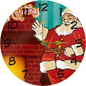 Merry Christmas Santa Decorative Round Wall Clock 9.85 Inch Silent Clock For Living Room Kitchen Bedroom
