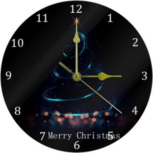 Merry Christmas Starry Galaxy Tree Decorative Round Wall Clock 9.85 Inch Silent Clock For Living Room Kitchen Bedroom