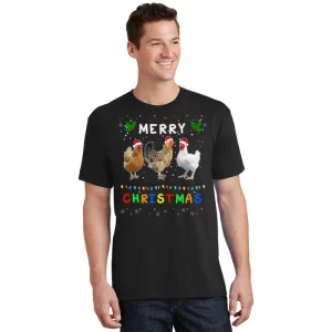 Merry Christmas Three Chickens Lights Funny T Shirt 1