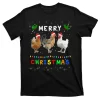 Merry Christmas Three Chickens Lights Funny T-Shirt