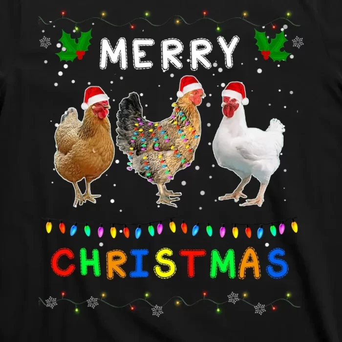 Merry Christmas Three Chickens Lights Funny T Shirt 3