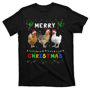 Merry Christmas Three Chickens Lights Funny T-Shirt