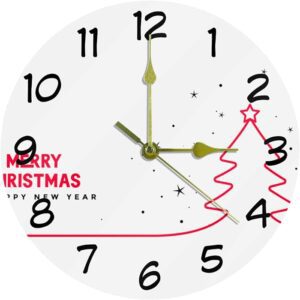Merry Christmas Tree 0 Decorative Round Wall Clock 9.85 Inch Silent Clock For Living Room Kitchen Bedroom