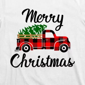 Merry Christmas Tree On Buffalo Plaid Truck T Shirt 3