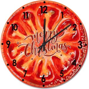 Merry Christmas Wood Wall Clock Fruit Merry Christmas Round Wall Clock Silent Non-Ticking 10x10in Wooden Clocks Decor For Home Living Room