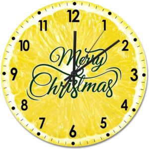 Merry Christmas Wood Wall Clock Fruit Merry Christmas Round Wall Clock Silent Non-Ticking 10x10in Wooden Clocks Decor For Home Living Room