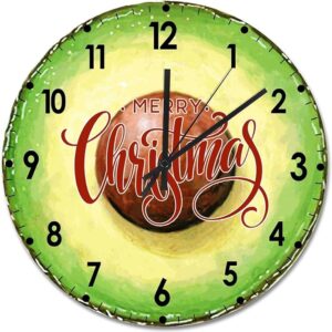 Merry Christmas Wood Wall Clock Fruit Merry Christmas Round Wall Clock Silent Non-Ticking 12x12in Wooden Clocks Decor Bedroom Office Living
