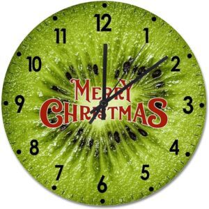 Merry Christmas Wood Wall Clock Fruit Merry Christmas Round Wall Clock Silent Non-Ticking 12x12in Wooden Clocks Decor For Living Room Bedro