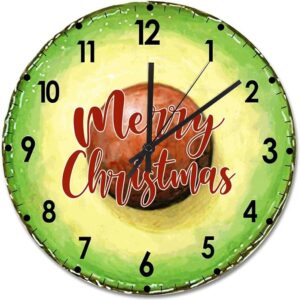 Merry Christmas Wood Wall Clock Fruit Merry Christmas Round Wall Clock Silent Non-Ticking 15x15in Wooden Clocks Decor For Home Living Room