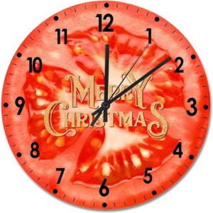 Merry Christmas Wood Wall Clock Fruit Merry Christmas Round Wall Clock Silent Non-Ticking 15x15in Wooden Clocks Home Decor Art For Living R