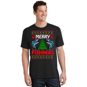 Merry Fishmas Funny Fish Fishing Ugly Christmas T Shirt 1