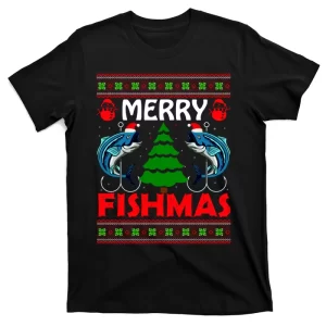 Merry Fishmas Funny Fish Fishing Ugly Christmas T-Shirt