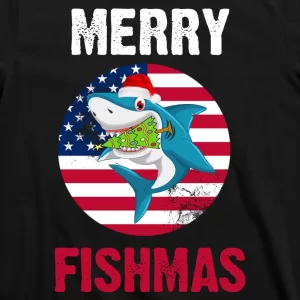 Merry Fishmas Shark America Christmas T Shirt 3