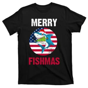 Merry Fishmas Shark America Christmas T-Shirt