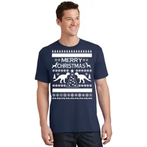Merry Ugly Christmas T Rex Sweater T Shirt 1