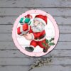Metal Merry Christmas Sign Vintage Santa Clause Pink Circle Wood Grain Round Metal Tin Sign Christmas Hanging Decor Retro Plaque Metal Signs For Livin