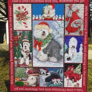 Old English Sheepdog Merry Christmas Fleece Blanket