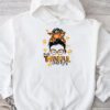 One Thankful Teacher Funny Messy Bun Fall Thanksgiving Women Hoodie