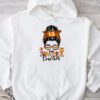One Thankful Teacher Funny Messy Bun Fall Thanksgiving Women Hoodie