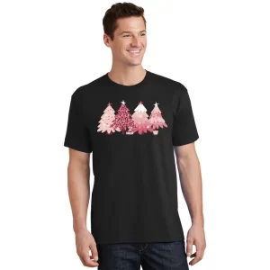 Pink Christmas Tree Holiday T Shirt 1