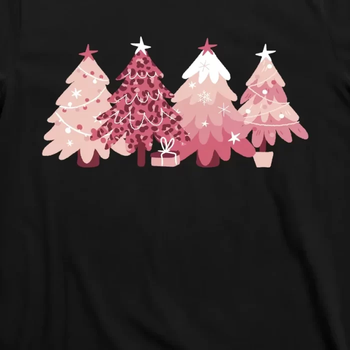 Pink Christmas Tree Holiday T Shirt 3