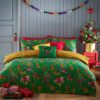 Purrfect Christmas Duvet Cover Set Green Gold