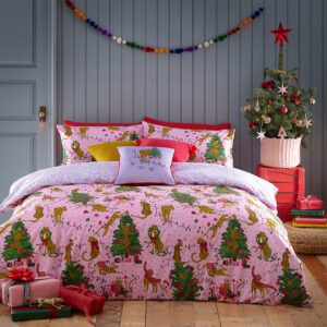 Purrfect Christmas Duvet Cover Set Pink Lilac