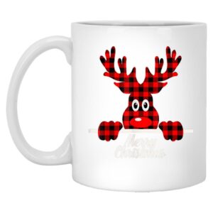 Red & Black Buffalo Plaid Reindeer Deer Merry Christmas Mug