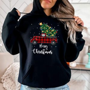 Red Buffalo Plaid Pickup Truck with Tree Merry Christmas Hoodie 1 2