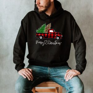 Red Buffalo Plaid Pickup Truck with Tree Merry Christmas Hoodie 2 4