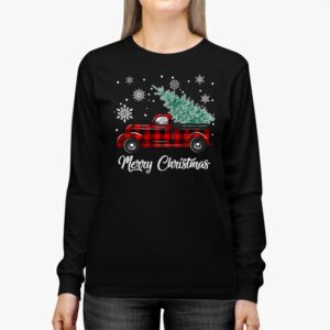 Red Buffalo Plaid Pickup Truck with Tree Merry Christmas Longsleeve Tee 2 1